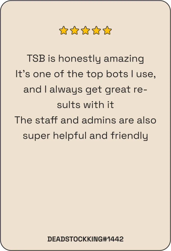 5-star The Shit Bot review by Deadstockking: a top bot with great results and helpful staff