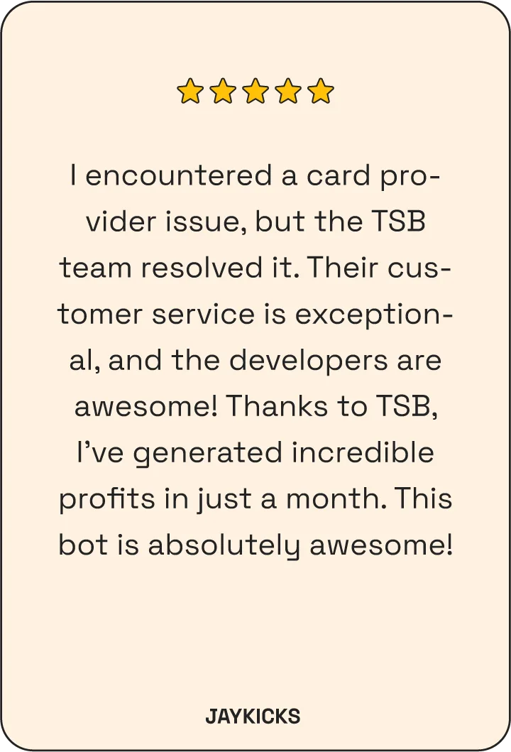 5-star The Shit Bot review by JayKicks: support fixed a card issue, big profits in a month