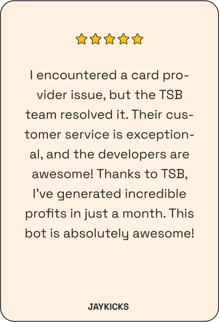5-star The Shit Bot review by JayKicks: support fixed a card issue, big profits in a month