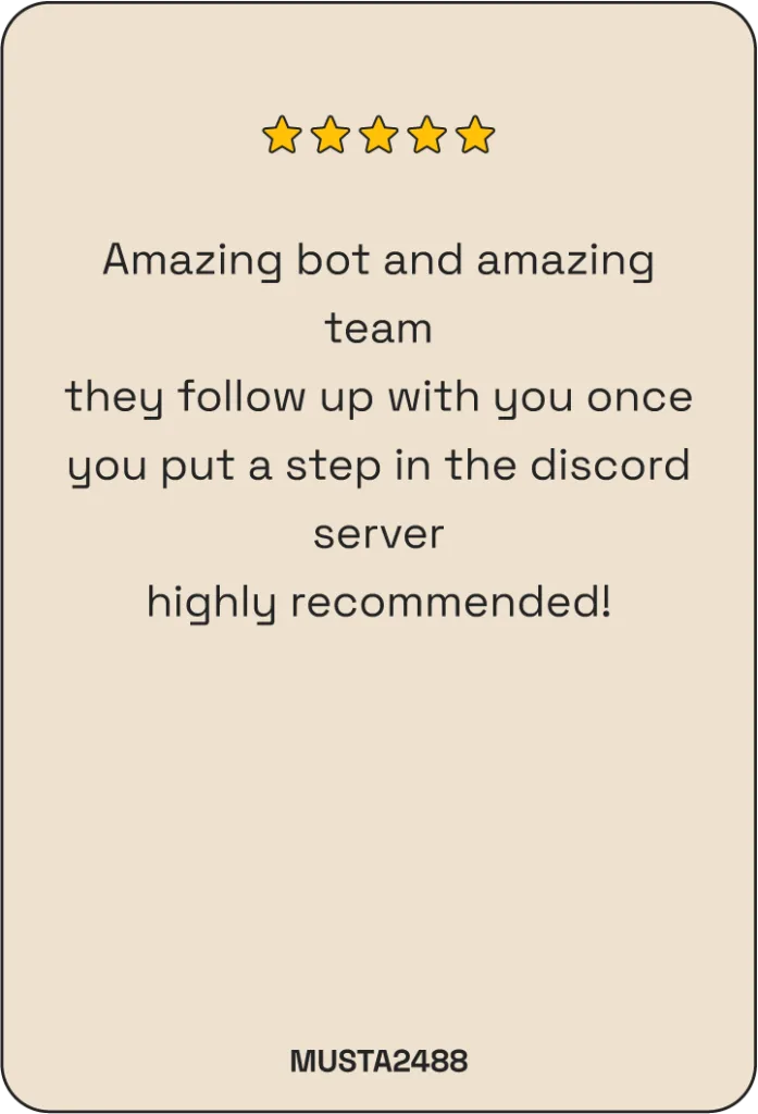 5-star The Shit Bot review by Musta2488: amazing bot and team, highly recommended