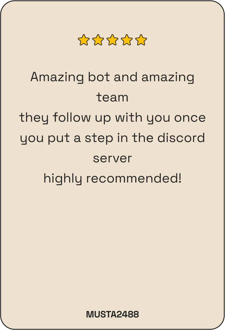 5-star The Shit Bot review by Musta2488: amazing bot and team, highly recommended