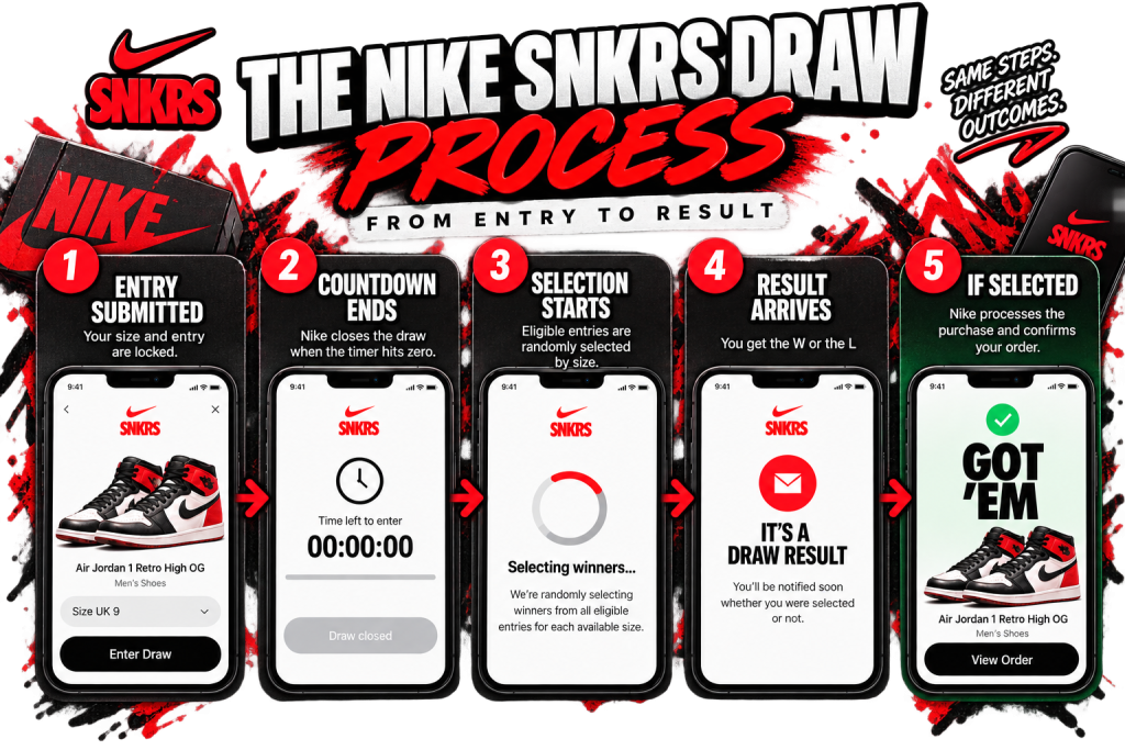 Nike SNKRS draw process from entry to result