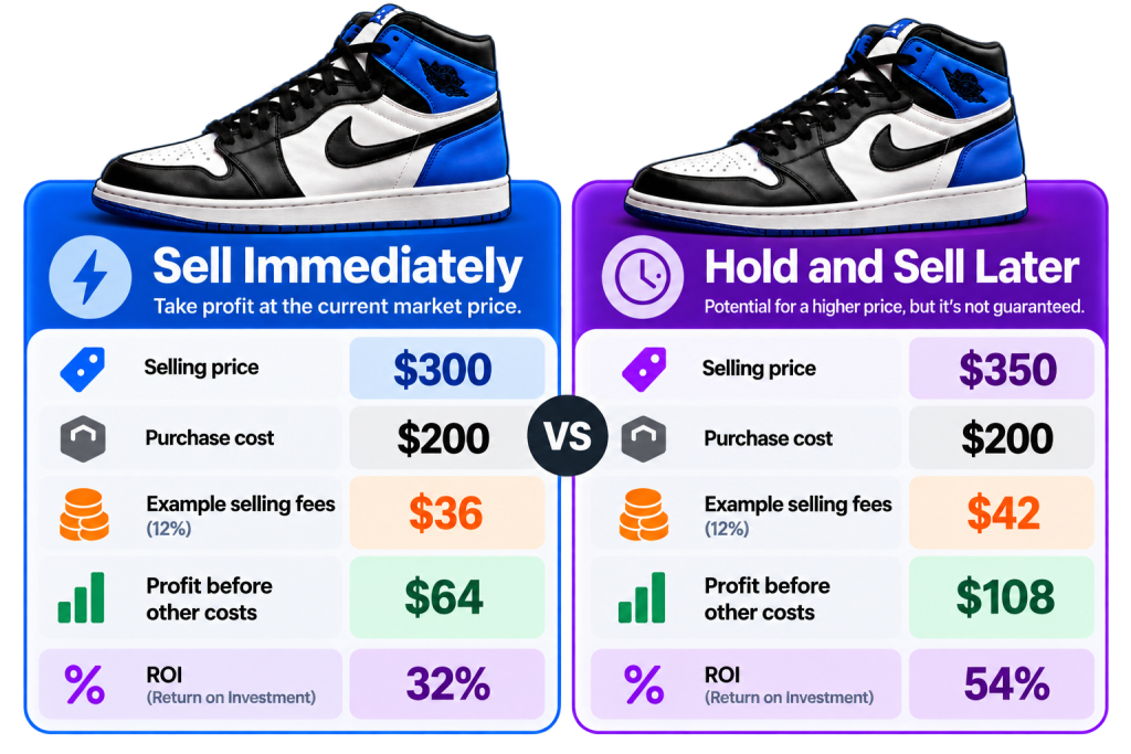 Sell Immediately vs Hold and Sell Later sneaker resale comparison